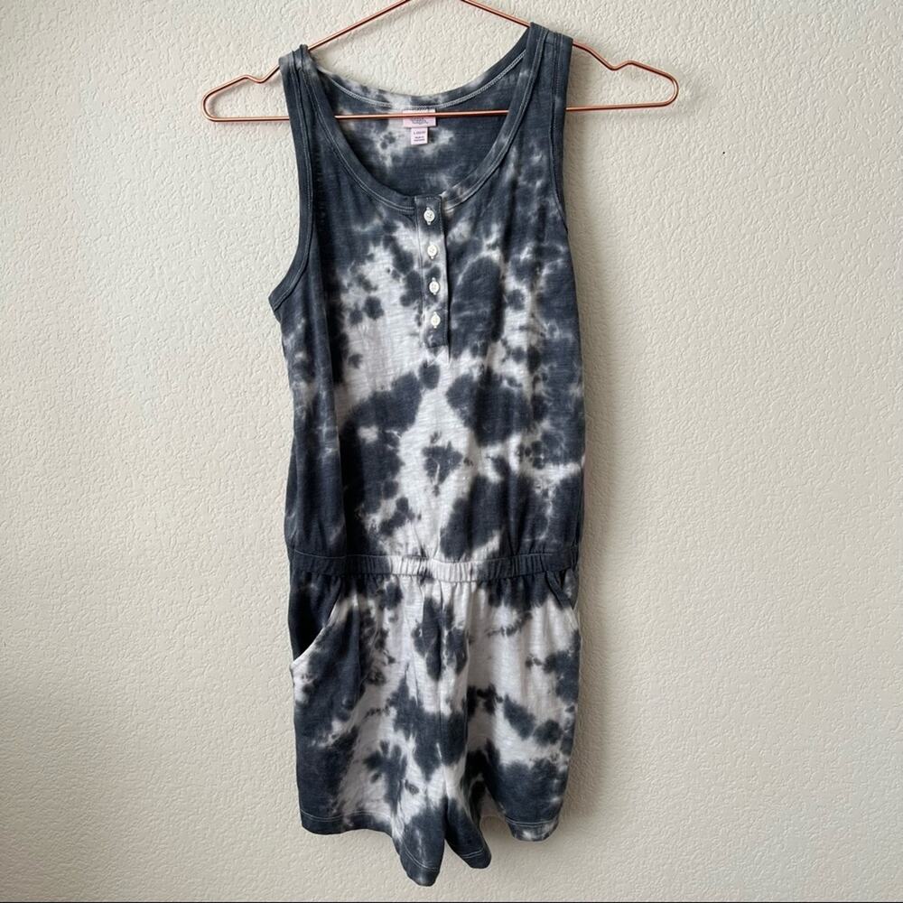 More Than Magic Black Tie Dye Sleeveless Henley Tank Romper